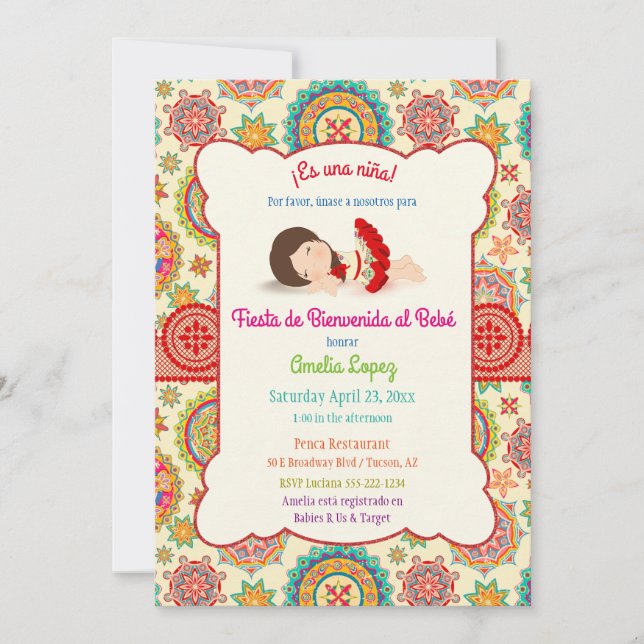 Invitation Les Espagnols de petite fille habillent le baby (Devant)