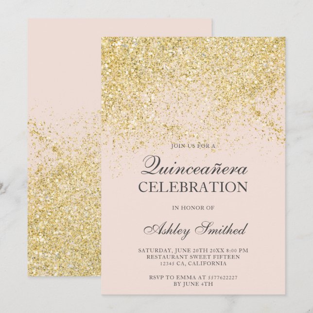 Invitation Les étincelles de parties scintillantes d'or (Devant / Derrière)