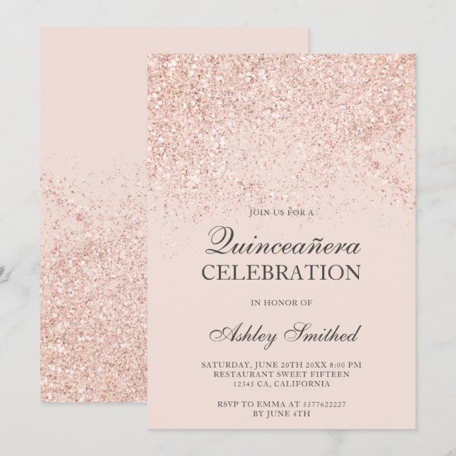 Invitation Les étincelles roses de parties scintillantes d'or (Devant / Derrière)