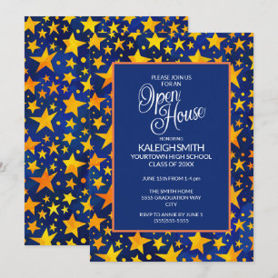 Invitation Les étoiles d'or sur la Marine Blue Open House Gra