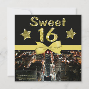 Invitation Les Étoiles Sparkling Sweet 16 Dans Les Lumières D