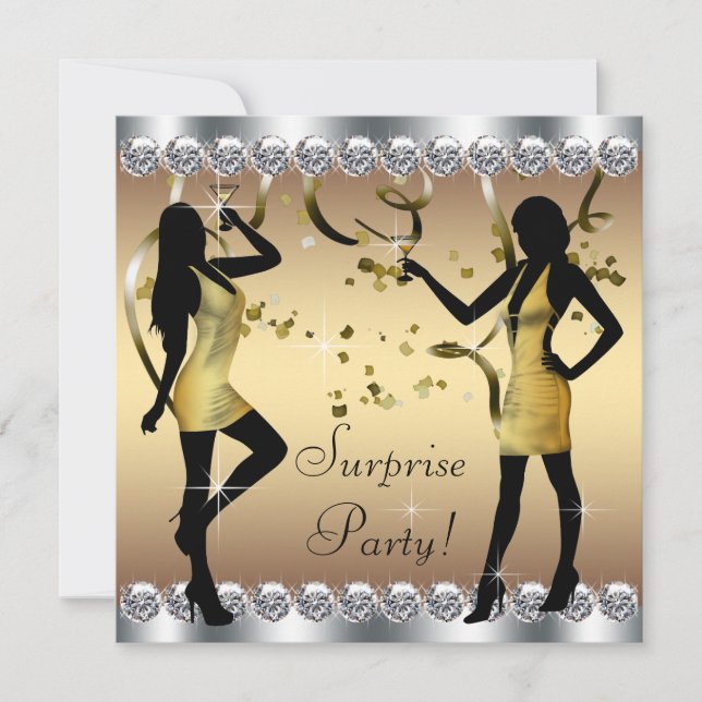 Invitation Les femmes d'argent et d'or surprennent fête d'ann (Devant)