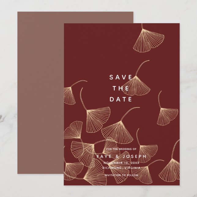 Invitation Les Feuilles de Ginkgo Gold en chute sauvent la ca (Devant / Derrière)