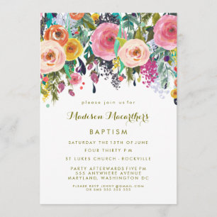 Invitation Les filles florales peintes Christening Baptême In