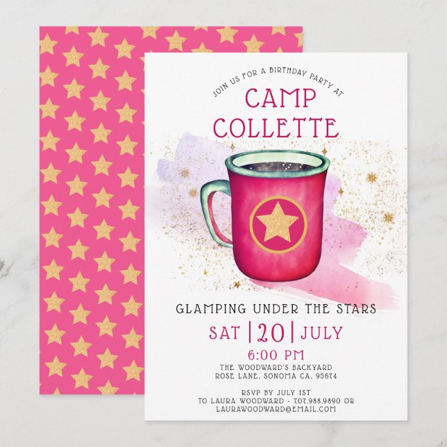 Invitation Les Filles Glamping Camping Anniversaire Sous Les  (Devant / Derrière)