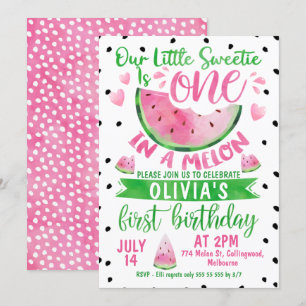 Invitation Les Filles Pink Green Dans Un Melon Premier Annive