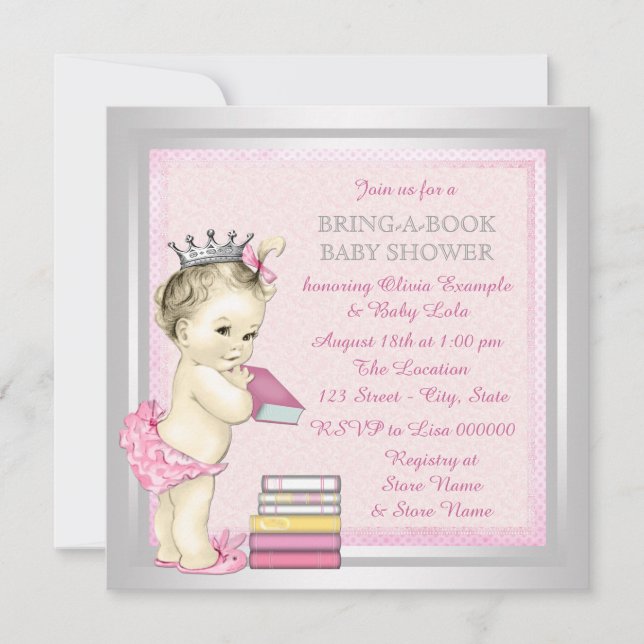 Invitation Les filles roses et d'argent apportent un Baby sho (Devant)