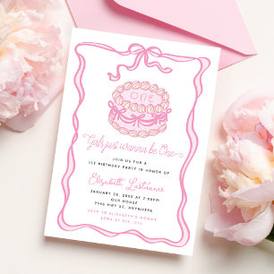 Invitation Les Filles Veulent Être Un Ruban Rose Pour Leur 1e