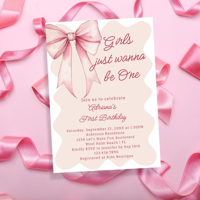 Invitation Les Filles Veux Juste Être Une Mignonne Bow 1er An (Créateur téléchargé)