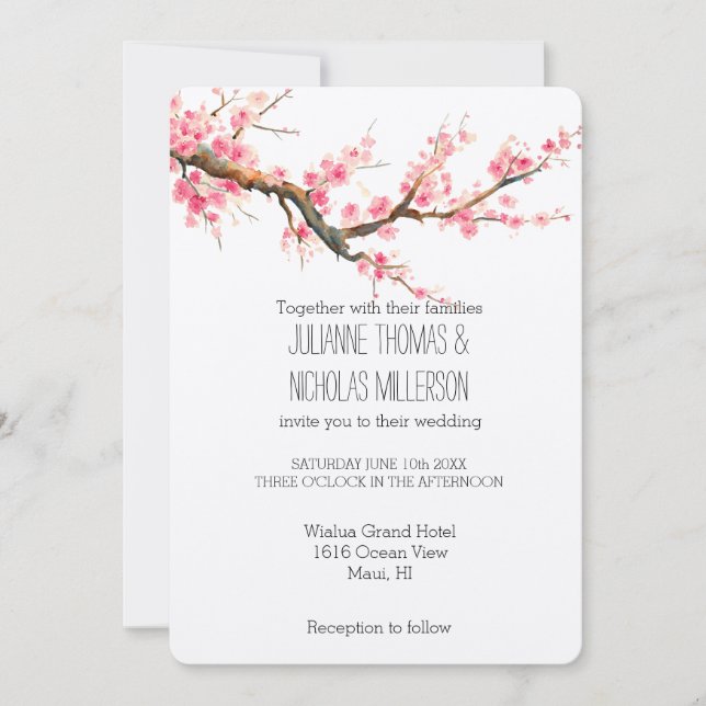 Invitation Les fleurs de cerisier fleurissent le mariage (Devant)