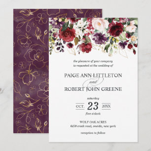 Invitation Les fleurs de chute en rouge, le pourpre et