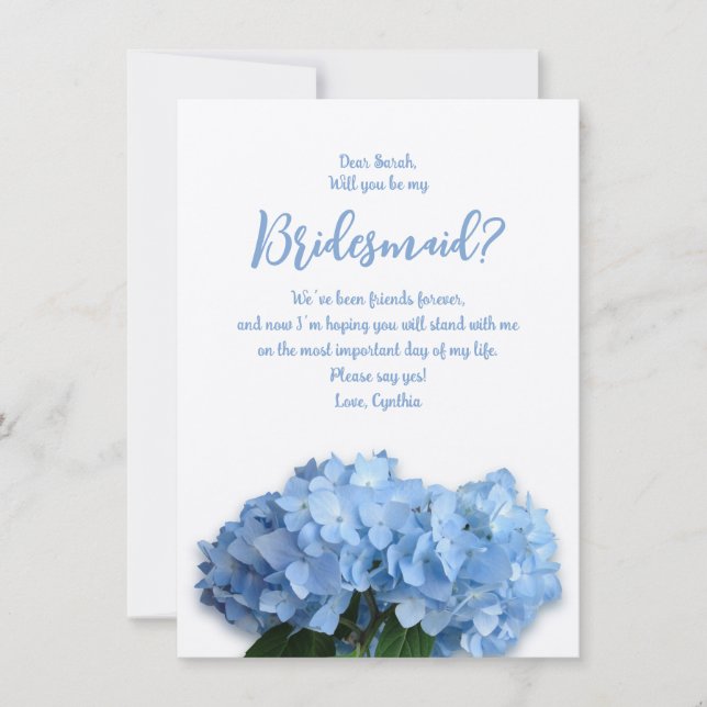 Invitation Les Fleurs D'Hydrangée Bleue Serez-Vous Ma Femme D (Devant)