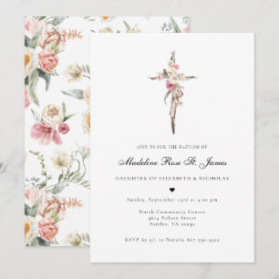 Invitation Les fleurs du printemps   Baptême croisé floral