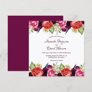 Invitation Les fleurs roses de Bourgogne tombent blanc mariag
