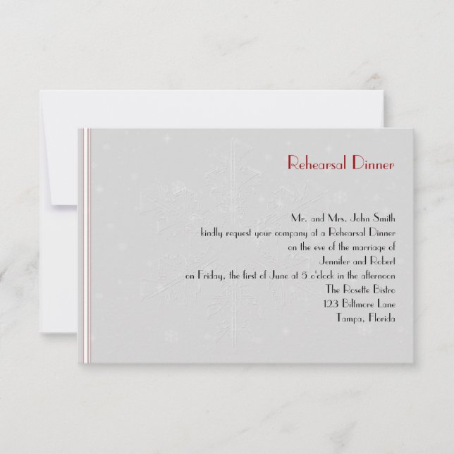 Invitation Les flocons blancs lors de la répétition Mariage d (Devant)