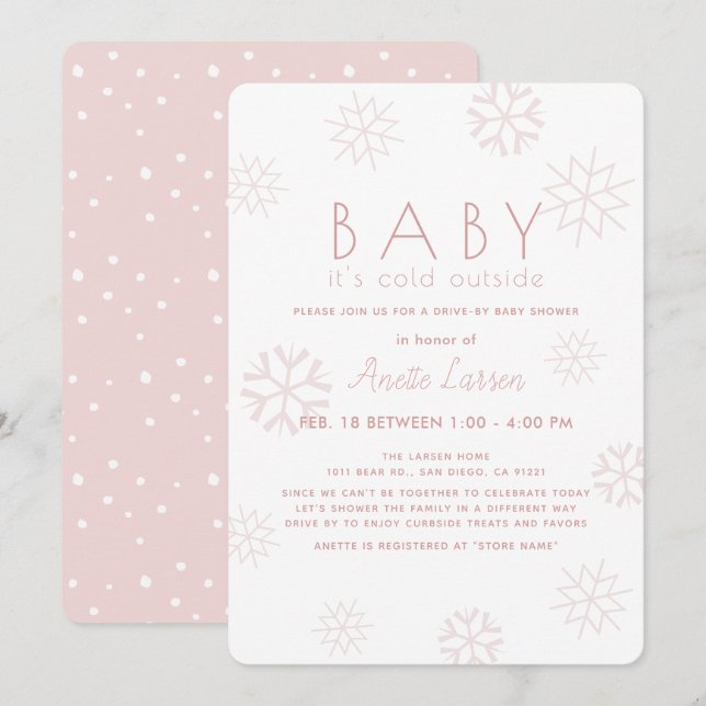 Invitation Les flocons de neige Bébé son Baby shower de prome (Devant / Derrière)