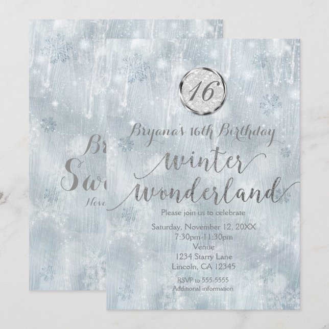 Invitation Les flocons de neige blancs hiver Wonderland Invit (Devant / Derrière)