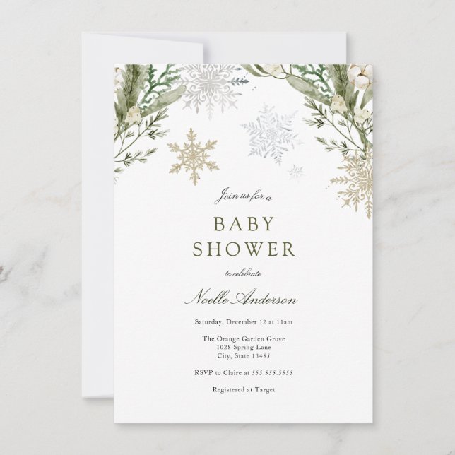 Invitation Les flocons de neige et le Baby shower de verdure  (Devant)