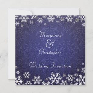 Invitation Les flocons de neige et le Mariage damassé bleu