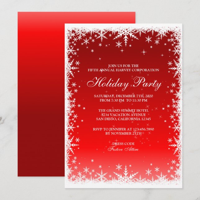 Invitation Les flocons de neige sur Red Holiday Party Invitat (Devant / Derrière)