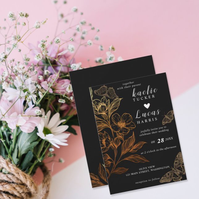 Invitation "Les Flores D'Or De L'Amour" | Mariage noir (Créateur téléchargé)