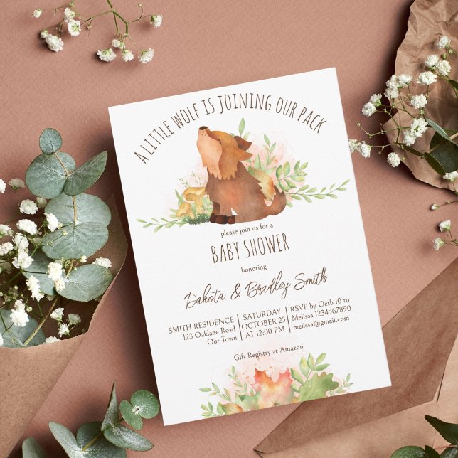 Invitation Les forêts de loup tombent baby shower modèle (Wolf baby shower template invitation cute wolf pup fall foliage baby shower invite instant download)