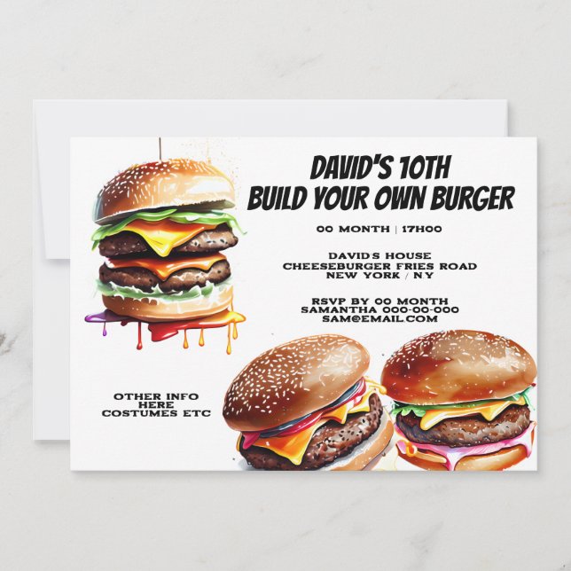 Invitation Les frites de hamburger construisent votre propre  (Devant)