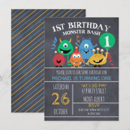 Invitation Les Garçons Monstres de Chalkboard 1er Anniversair