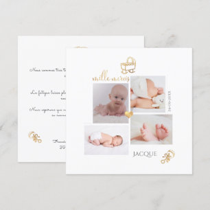 Invitation Les Jouets d'or Remerciements Naissance Fille