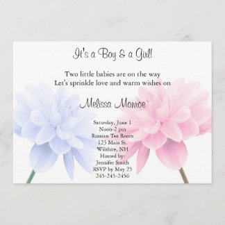 Invitation Les jumeaux bleus et roses floraux arrosent