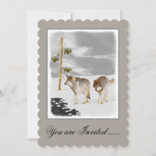 Invitation Les loups en peinture sur neige - Art original de 