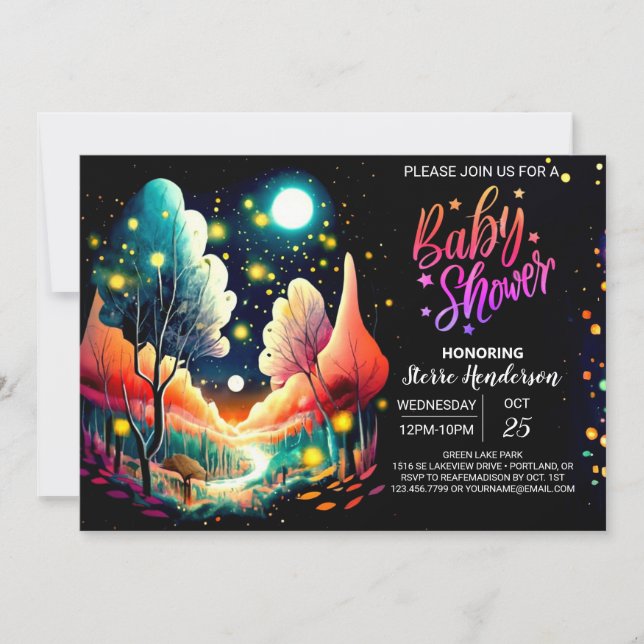 Invitation Les lucioles de bois Baby shower de nuit rêveur (Devant)