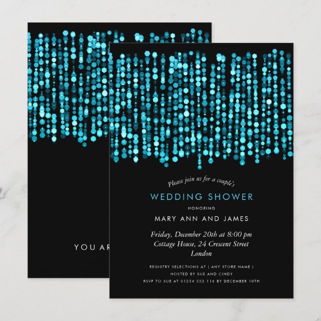 Invitation Les lumières turquoises Wedding showers du couple  (Devant / Derrière)