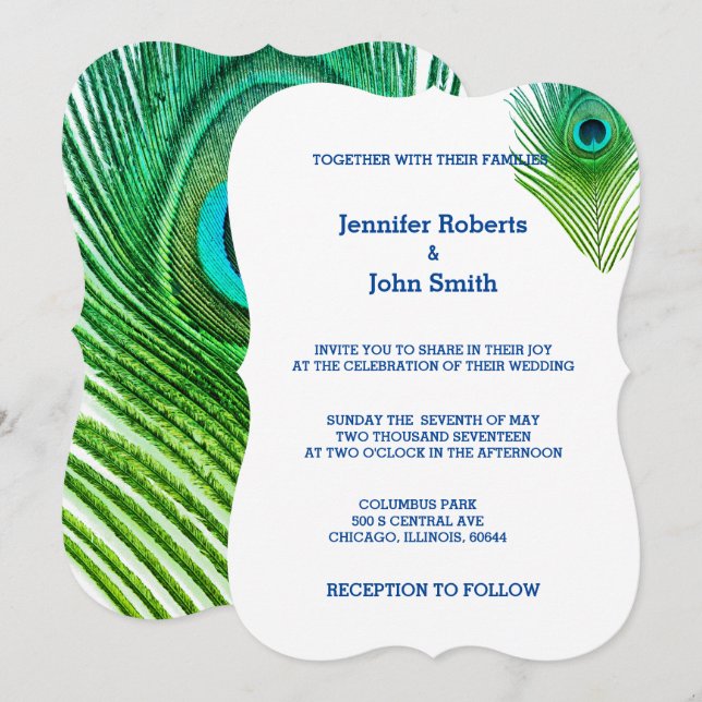 Invitation Les Mariages de Peacock ont une coutume bleue vert (Devant / Derrière)