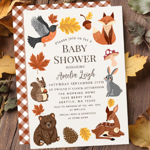 Invitation Les mignons animaux boisés Automne Baby shower d'a