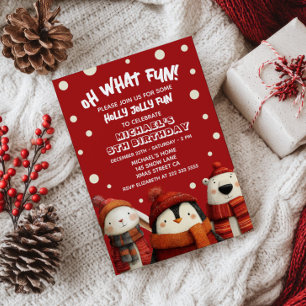 Invitation Les mignons animaux Red Festive Noël Enfants Fête