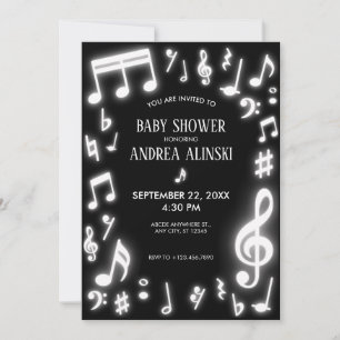 Invitation Les notes de musique brillent dans le Baby shower 