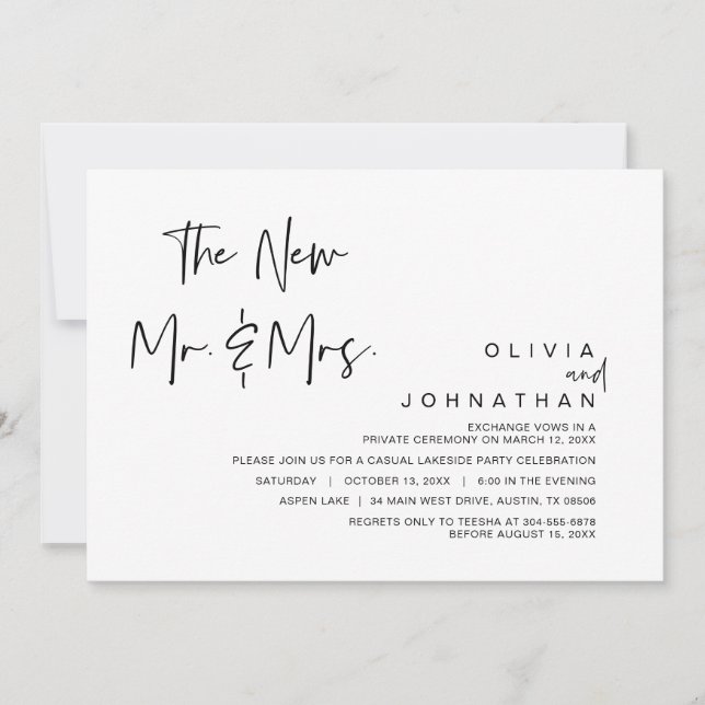 Invitation Les nouveaux Monsieur et Madame, Fête de Mariage e (Devant)