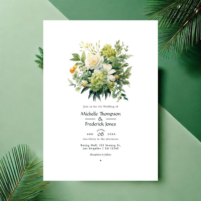 Invitation Les nuances de Mariage floral vert (Shades of Green Floral Wedding Invitation)