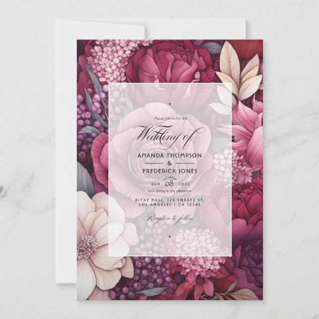 Invitation Les nuances de vin Mariage floral (Devant)