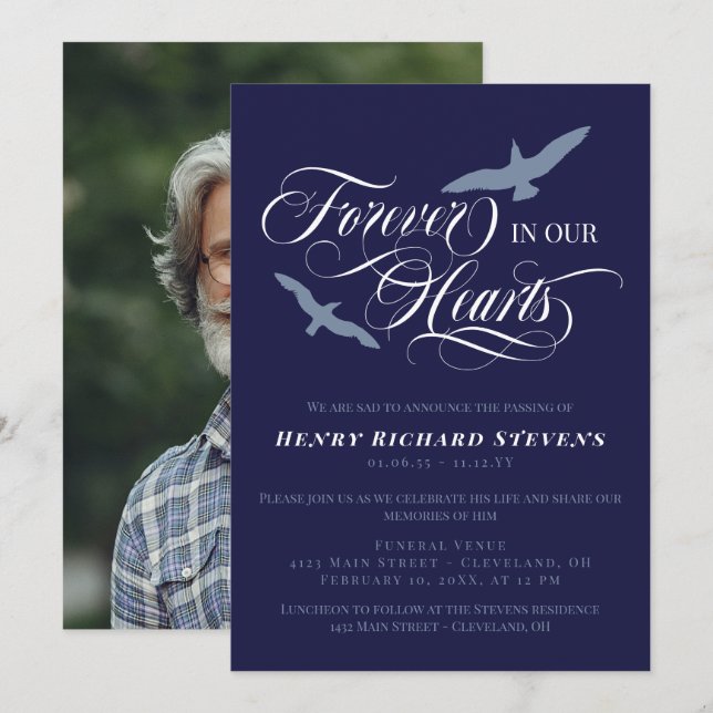 Invitation Les Oiseaux Bleus De La Marine Pour Toujours Dans  (Devant / Derrière)