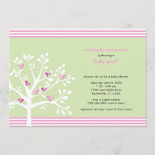 Invitation Les oiseaux roses sur le baby shower des arbres bl
