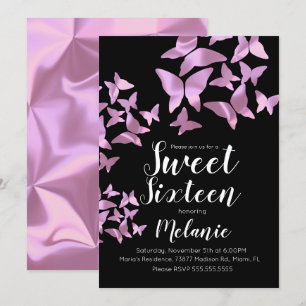 Invitation Les papillons holographiques Sweet sixteen rose