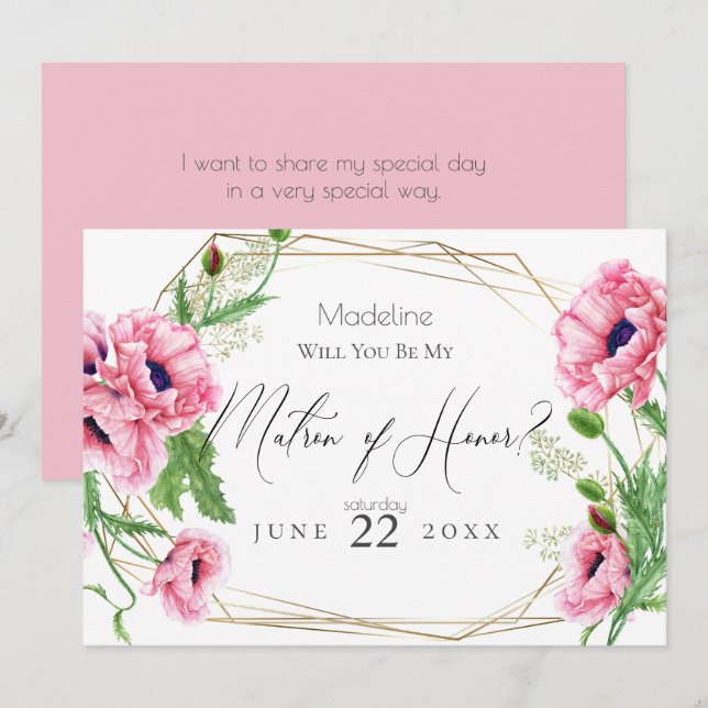 Invitation Les pavots roses seront-vous mon maître d'honneur (Devant / Derrière)