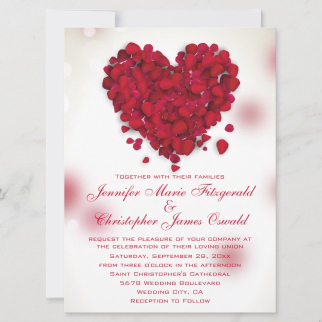 Invitation Les pétales de la Rose rouge adorent le Mariage de (Devant)