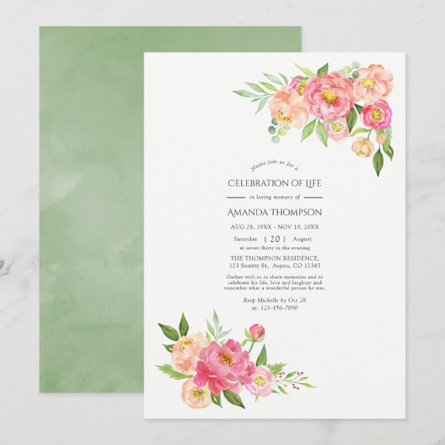 Invitation Les pivoines de l'aquarelle du printemps Célébrati (Devant / Derrière)