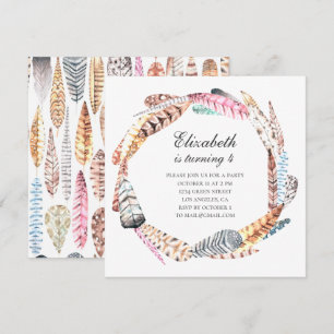 Invitation Les plumes d'aquarelle courent. Fête d'anniversair