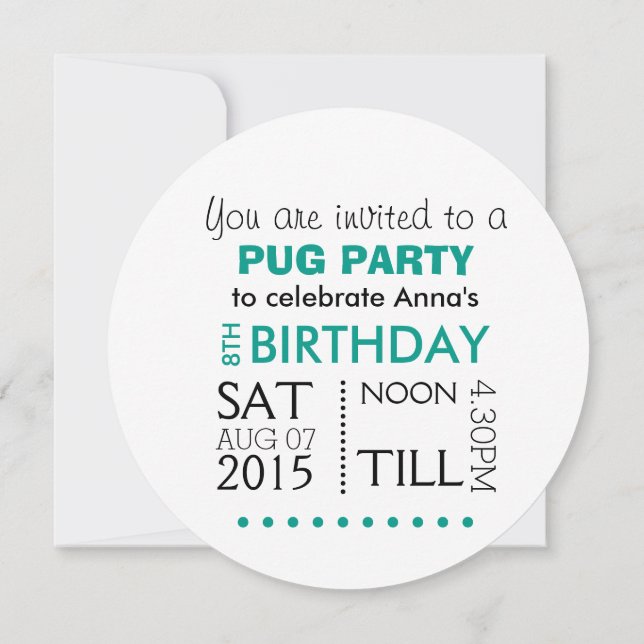 Invitation Les Pug Règnent sur la Fête (Dos)