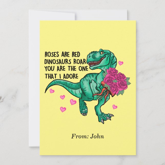 Invitation Les roses sont Red Funny Dinosaur Saint Valentin (Devant)