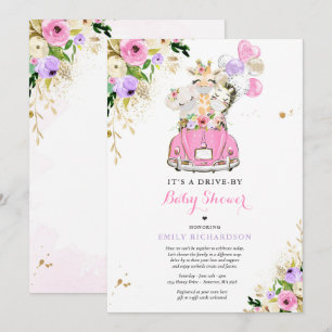 Invitation Les Safari Floraux Roses Conduisent Par Le Baby sh